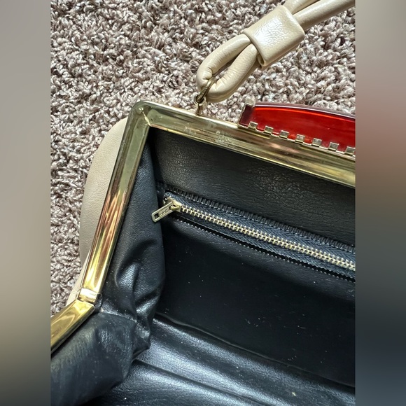 Beautiful Vintage Handbag Purse With Lucite / Bakelite Closure Rare Weave Print - Picture 9 of 16